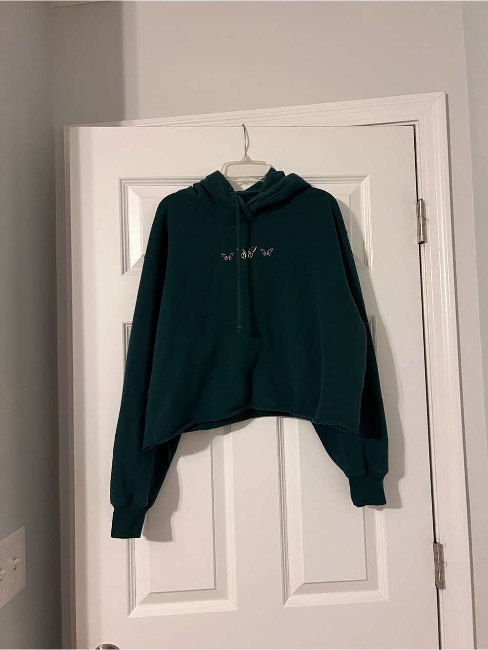 Hollister Hunter Green Cropped Fleece Butterfly Hoodie SZ: Large